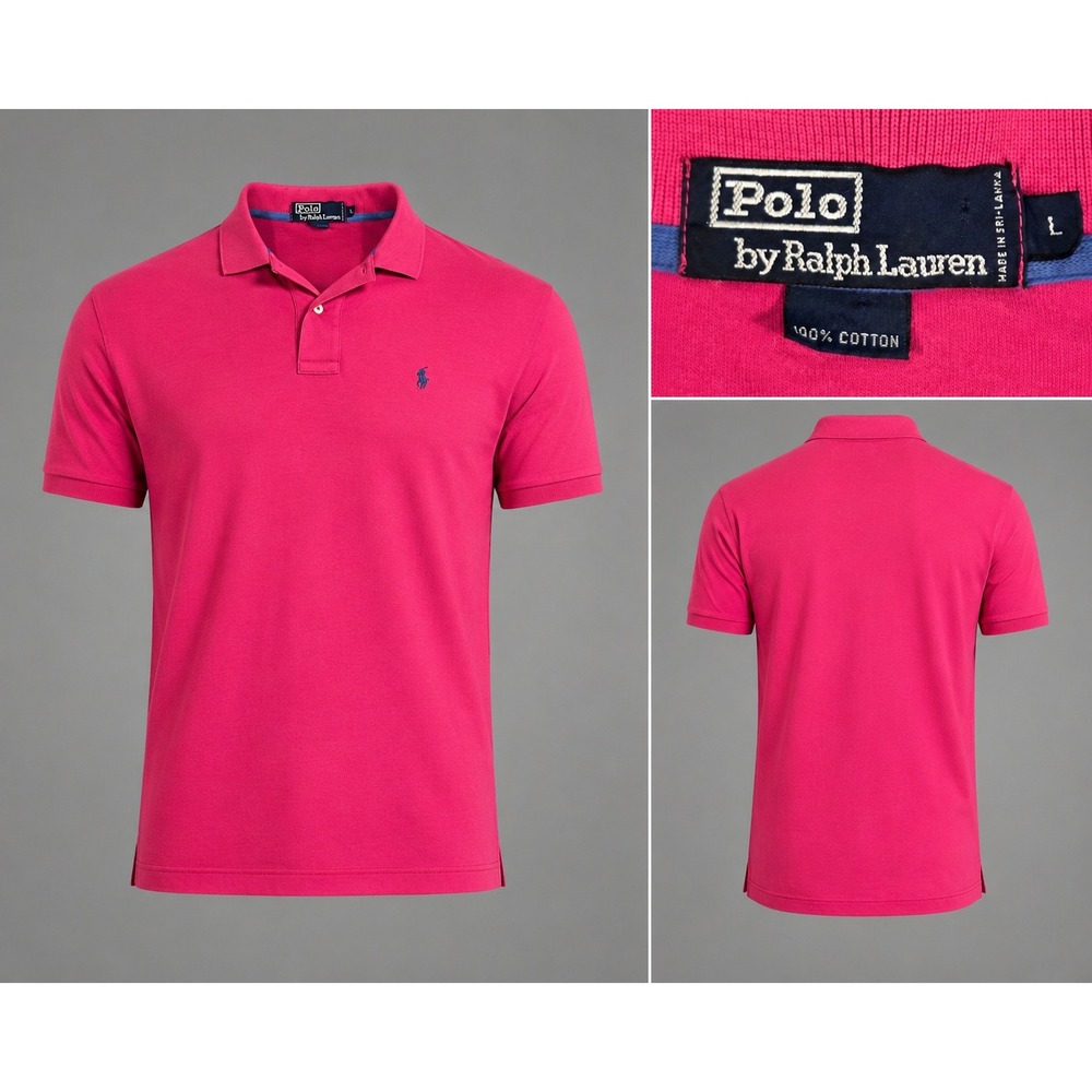 Vintage Polo Ralph Lauren Shirt Mens Large Pink Blue Tag Mesh Pique Short Sleeve